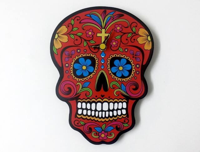 Red Sugar Skull - Day Of The Dead -Dia De Los Muertos Calavera Wall Clock - image 1