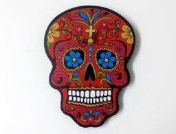 Red Sugar Skull - Day Of The Dead -Dia De Los Muertos Calavera Wall Clock - thumbnail 1