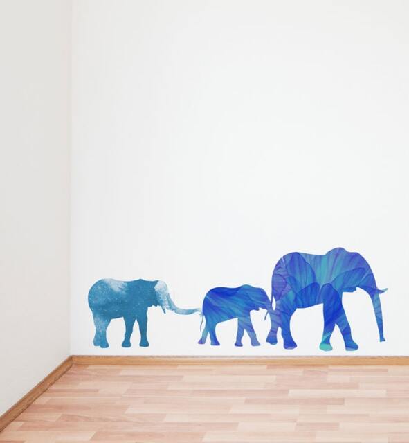 Watercolour Elephant Family - Set Of 3 Wall Sticker Decal - Kids Stickers, Animals Childrens Decals, Art - image 1