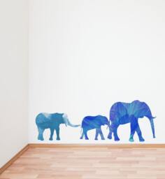 Watercolour Elephant Family - Set Of 3 Wall Sticker Decal - Kids Stickers, Animals Childrens Decals, Art - thumbnail 1
