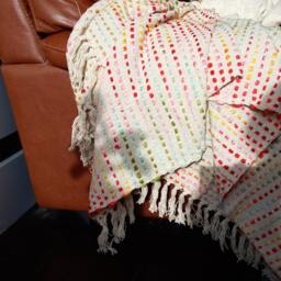 Soft Throw Blanket 4x6Ft Handwoven With Rainbow Colour Threads/Handloomed Made From 100% Cotton - thumbnail 3