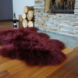 Sheepskin Burgundy Throw Genuine Leather Sheep Skin Decorative Rug Brown Comfy, Cozy, Hair Is Very Thick, Shiny - thumbnail 3