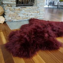 Sheepskin Burgundy Throw Genuine Leather Sheep Skin Decorative Rug Brown Comfy, Cozy, Hair Is Very Thick, Shiny - thumbnail 2