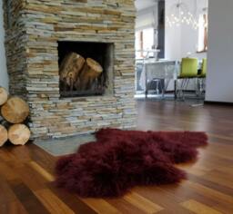 Sheepskin Burgundy Throw Genuine Leather Sheep Skin Decorative Rug Brown Comfy, Cozy, Hair Is Very Thick, Shiny