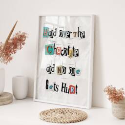 Hand Over Chocolate Typography Wall Art Print Funny Quote Poster For Kids Bedroom Playroom Or Kitchen Modern Grey Multicolour Design - thumbnail 3