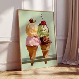 Ice Cream Cones Art Print - Retro Pop Kitchen Decor - thumbnail 2