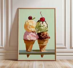 Ice Cream Cones Art Print - Retro Pop Kitchen Decor - thumbnail 1