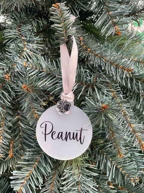 Pet Memorial Christmas Bauble, Pet Tree Decoration, Paw Print Charm Dog Bauble Decoration - image 1
