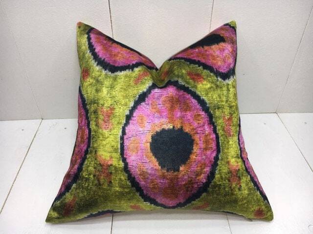 Handwoven Silk Ikat Pillow Cover 16x16, Modern Home Decor - image 1