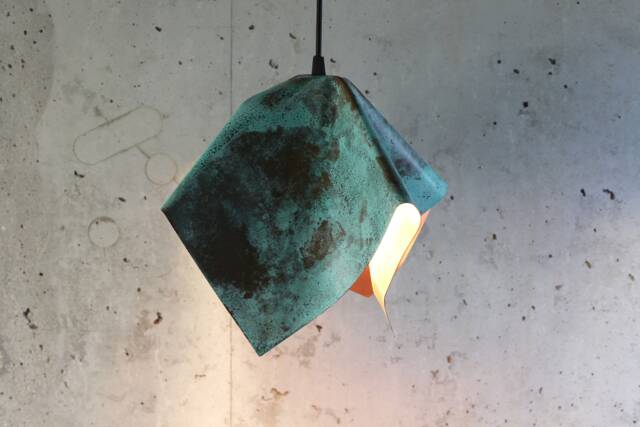 Green Patina Copper Pendant Light Handmade Modern Sculpture - image 1