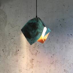 Green Patina Copper Pendant Light Handmade Modern Sculpture - thumbnail 3