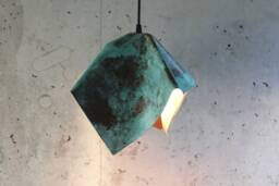 Green Patina Copper Pendant Light Handmade Modern Sculpture - thumbnail 1