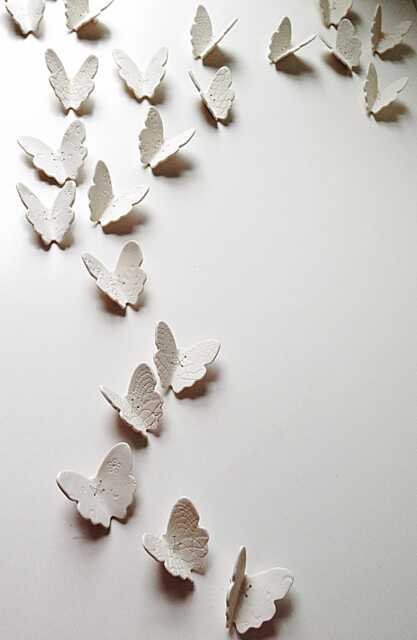 21 Porcelain Butterfly Wall Art Set, White Ceramic With Silver Golden Or Copper Wire - image 1