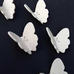 21 Porcelain Butterfly Wall Art Set, White Ceramic With Silver Golden Or Copper Wire - thumbnail 3