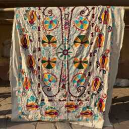 Hand-stitched Suzani Cotton Throw Blanket - Unique Boho Decorative Piece - thumbnail 4