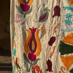Hand-stitched Suzani Cotton Throw Blanket - Unique Boho Decorative Piece - thumbnail 3