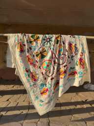 Hand-stitched Suzani Cotton Throw Blanket - Unique Boho Decorative Piece - thumbnail 1