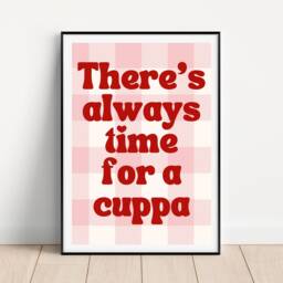 Theres Always Time For A Cuppa Kitchen Print, Retro Wall Art, Cup Of Tea Quote Gallery Wall, Pink Aesthetic Home Decor - thumbnail 2