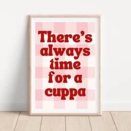 Theres Always Time For A Cuppa Kitchen Print, Retro Wall Art, Cup Of Tea Quote Gallery Wall, Pink Aesthetic Home Decor - thumbnail 1