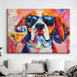 Beagle Toasting Drink Glasses Dog Pet Art Abstract Oil Painting Framed Poster Print & Canvas Wall Living Home Decor Interior Gift - thumbnail 1