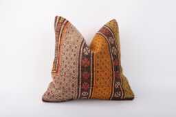 Vintage Turkish Kilim Pillow Cover Handwoven Wool Throw - 16x16 - thumbnail 1