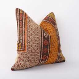 Vintage Turkish Kilim Pillow Cover Handwoven Wool Throw - 16x16 - thumbnail 3
