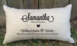 Custom Bridesmaid Pillow, Bridal Party Gift, Handmade Cotton Pillowcase - thumbnail 1