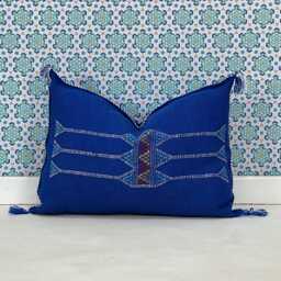 Yakiti-Blue Square Moroccan Pillows, Aka Cactus Silk Pillow, Decorative Pillows, Sabra Pillows, Moroccan Decor Designer Cactus - thumbnail 4