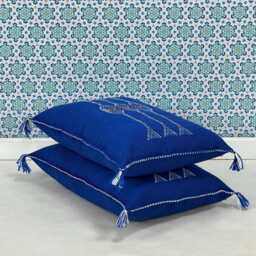 Yakiti-Blue Square Moroccan Pillows, Aka Cactus Silk Pillow, Decorative Pillows, Sabra Pillows, Moroccan Decor Designer Cactus - thumbnail 3