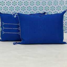 Yakiti-Blue Square Moroccan Pillows, Aka Cactus Silk Pillow, Decorative Pillows, Sabra Pillows, Moroccan Decor Designer Cactus - thumbnail 2