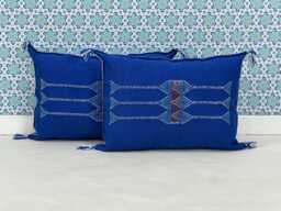 Yakiti-Blue Square Moroccan Pillows, Aka Cactus Silk Pillow, Decorative Pillows, Sabra Pillows, Moroccan Decor Designer Cactus