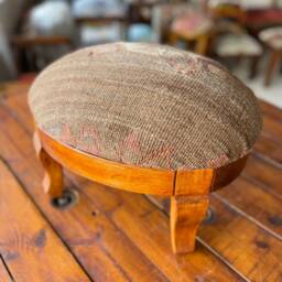 Vintage Kilim Ottoman Stool, Oval Beech Wood Foot Rest - thumbnail 2