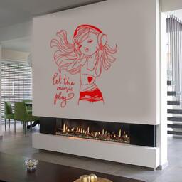 Wall Vinyl Decal Girl Music Let The Play Headphones Fashion Decor Girl's Room Modern Sketch Home Art - #1246Di - thumbnail 3