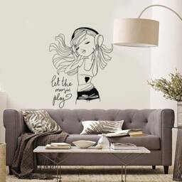 Wall Vinyl Decal Girl Music Let The Play Headphones Fashion Decor Girl's Room Modern Sketch Home Art - #1246Di - thumbnail 2