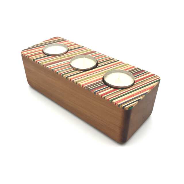 Candle Holder Made From Exotic Wood & Recycled Skateboards - image 1