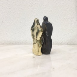 Small Bronze Couple Sculpture, Signed Anniversary Gift - thumbnail 1