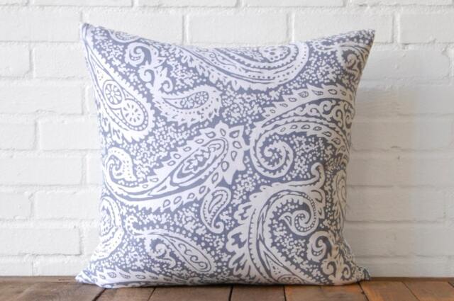 Blue Paisley Square Cotton Throw Pillow - image 1