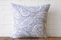 Blue Paisley Square Cotton Throw Pillow - thumbnail 1