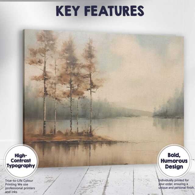 Tranquil Forest Lake Misty Pine Tree Landscape Canvas Wall Art Print Decor Picture Ready To Hang - image 1