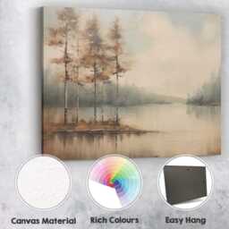Tranquil Forest Lake Misty Pine Tree Landscape Canvas Wall Art Print Decor Picture Ready To Hang - thumbnail 2