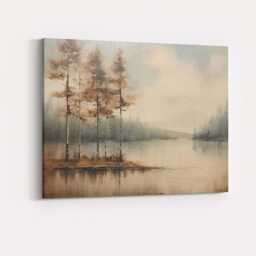 Tranquil Forest Lake Misty Pine Tree Landscape Canvas Wall Art Print Decor Picture Ready To Hang - thumbnail 4