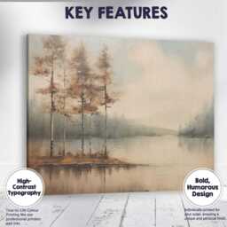 Tranquil Forest Lake Misty Pine Tree Landscape Canvas Wall Art Print Decor Picture Ready To Hang - thumbnail 1