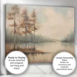 Tranquil Forest Lake Misty Pine Tree Landscape Canvas Wall Art Print Decor Picture Ready To Hang - thumbnail 3