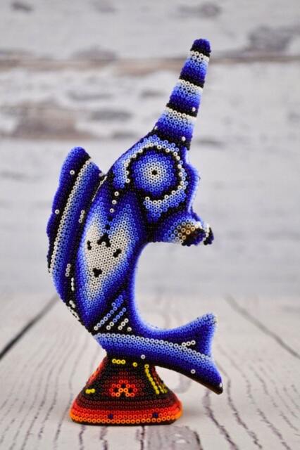 Huichol Beaded Sailfish Sculpture - Hand Carved Copal Wood Alebrije, Mexican Folk Art - image 1