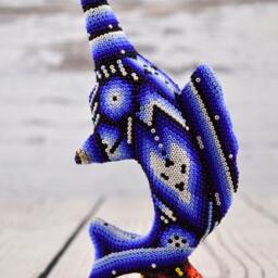 Huichol Beaded Sailfish Sculpture - Hand Carved Copal Wood Alebrije, Mexican Folk Art - thumbnail 3