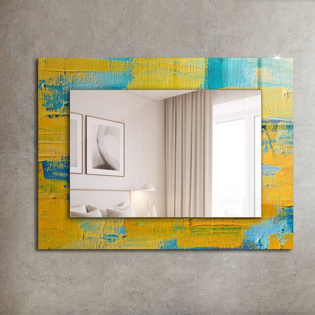 Abstract Oil Painting Mirror, Rectangular Mirror With Frame, Yellow Printed Decorative Wall Hallway - image 1