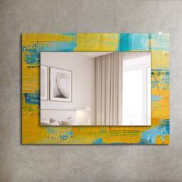 Abstract Oil Painting Mirror, Rectangular Mirror With Frame, Yellow Printed Decorative Wall Hallway - thumbnail 1