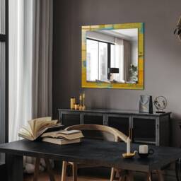 Abstract Oil Painting Mirror, Rectangular Mirror With Frame, Yellow Printed Decorative Wall Hallway - thumbnail 2