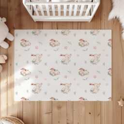 Watercolour Cute Bunnies & Rug Carpet, Woodland Animals, Decor, Children's Room Decor, Kids Rug, Bunny Decor - thumbnail 2
