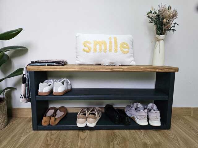 Handmade Solid Wood Shoe Rack Bench Farmhouse Entryway Organizer - image 1
